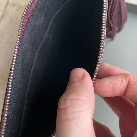 ALL SAINTS kepi clutch pouch burgundy red. Pebbled leather. PREOWNED w/ tag - Picture 8 of 10